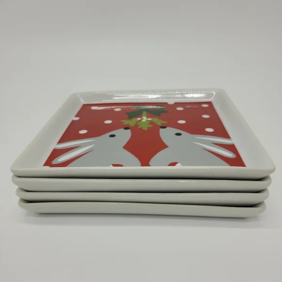 Crate & Barrel Appetizer Dessert Plates Holiday Set Of 4 Joan Anderson Square - Picture 9 of 13